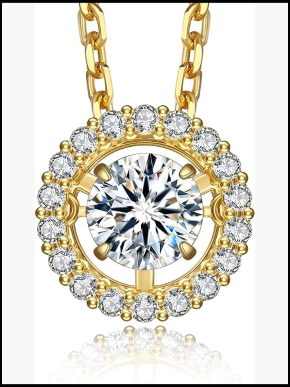 Dancing Moissanite Pendant Necklace Halo Sparkle Adjustable Chain